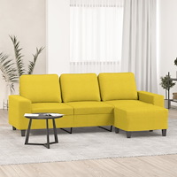 vidaXL 3-sitssoffa med fotpall Ljusgul 180 cm tyg