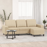 vidaXL 3-sitssoffa med fotpall Gräddvit 180 cm tyg