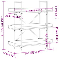 vidaXL Bokhylla 3 hyllplan sonoma-ek 100x33x108,5 cm konstruerat trä