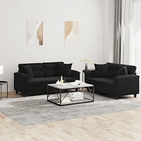 vidaXL Soffgrupp med kuddar 2 delar svart mikrofibertyg