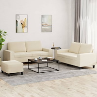 vidaXL Soffgrupp 3 delar gräddvit tyg