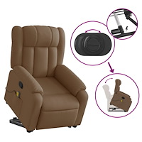 vidaXL Massagefåtölj med uppresningshjälp brun tyg