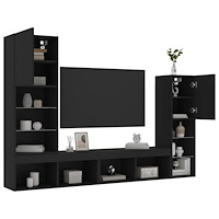 vidaXL Tv-bänk 4 delar LED svart konstruerat trä