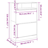 vidaXL Skoskåp med 2 flip-lådor svart 80x34x116 cm