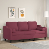 vidaXL 3-sitssoffa med prydnadskuddar vinröd 180 cm Tyg