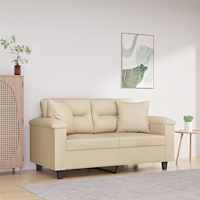 vidaXL 2-sitssoffa med prydnadskuddar gräddvit 120 cm mikrofibertyg