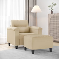 vidaXL Fåtölj med fotpall gräddvit 60 cm mikrofibertyg