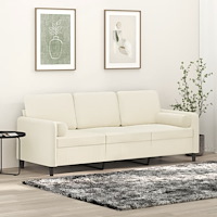 vidaXL 3-sitssoffa med prydnadskuddar gräddvit 180 cm sammet