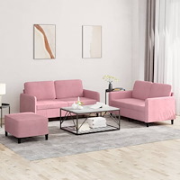 vidaXL Soffgrupp 3 delar rosa sammet
