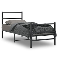 vidaXL Sängram med huvudgavel och fotgavel svart metall 75x190 cm