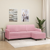 vidaXL 3-sitssoffa med fotpall rosa 180 cm sammet