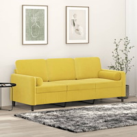 vidaXL 3-sitssoffa med prydnadskuddar gul 180 cm sammet