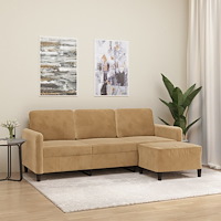 vidaXL 3-sitssoffa med fotpall brun 180 cm sammet
