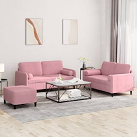 vidaXL Soffgrupp med dynor 3 delar rosa sammet