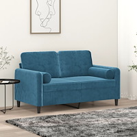 vidaXL 2-sitssoffa med prydnadskuddar blå 120 cm sammet