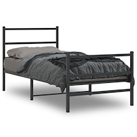 vidaXL Sängram med huvudgavel och fotgavel svart metall 90x190 cm