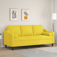 vidaXL 3-sitssoffa med prydnadskuddar ljusgul 180 cm tyg