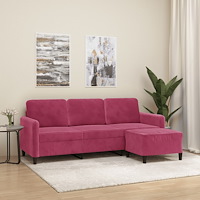 vidaXL 3-sitssoffa med fotstöd vinröd 180 cm sammet