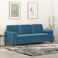 vidaXL 3-sitssoffa med prydnadskuddar blå 180 cm sammet