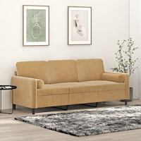 vidaXL 3-sitssoffa med prydnadskuddar brun 180 cm sammet