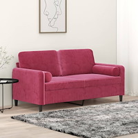 vidaXL 2-sitssoffa med prydnadskuddar vinröd 140 cm sammet