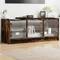 vidaXL Tv-bänk med glasdörrar rökfärgad ek 102x37x42 cm