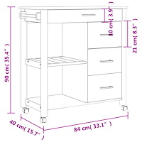 vidaXL Köksvagn MONZA 84x40x90 cm massivt furu