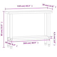 vidaXL Arbetsbord 110x30x85 cm rostfritt stål