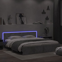vidaXL Sängram med huvudgavel och LED betonggrå 180x200 cm