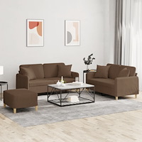 vidaXL Soffgrupp med kuddar 3 delar brun tyg