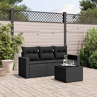 vidaXL Soffgrupp för trädgård med dynor 4 delar svart konstrotting