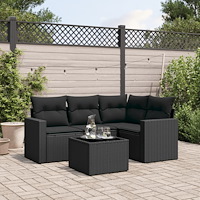 vidaXL Loungegrupp för trädgården med dynor 5 delar svart konstrotting