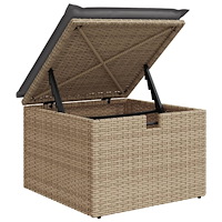 vidaXL Trädgårdspall med dyna beige 55x55x37 cm konstrotting
