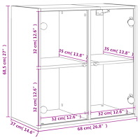 vidaXL Sidoskåp med glasdörrar betonggrå 68x37x68,5 cm