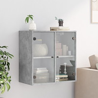 vidaXL Sidoskåp med glasdörrar betonggrå 68x37x68,5 cm