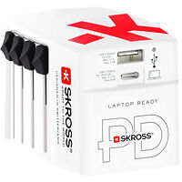 SKROSS Världsreseladdare AC65PD World USB-A+USB-C PD 65W Jordad