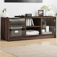 vidaXL Tv-bänk med glasdörrar brun ek 102x37x42 cm