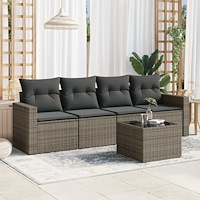 vidaXL Loungegrupp för trädgården med dynor 5 delar konstrotting grå