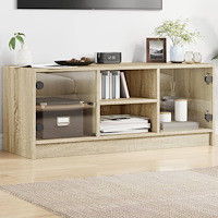 vidaXL Tv-bänk med glasdörrar sonoma-ek 102x37x42 cm