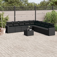 vidaXL Loungegrupp 10 delar med svarta dynor konstrotting