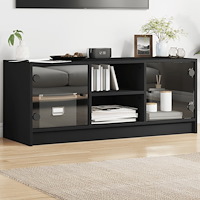 vidaXL Tv-bänk med glasdörrar svart 102x37x42 cm