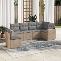 vidaXL Soffgrupp för trädgården med dynor 6 delar beige konstrotting