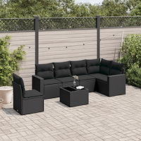 vidaXL Soffgrupp för trädgården med dynor 7 delar svart konstrotting