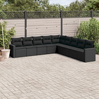 vidaXL Loungegrupp för trädgården m dynor 9 delar svart konstrottning