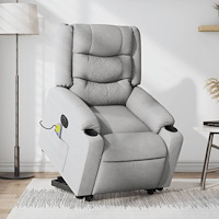 vidaXL Elektrisk massagefåtölj med uppresningshjälp ljusgrå tyg