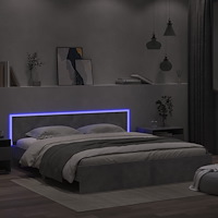 vidaXL Sängram med huvudgavel och LED betonggrå 200x200 cm