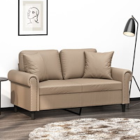 vidaXL 2-sits soffa med prydnadskuddar cappuccino 120 cm konstläder