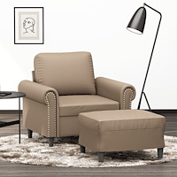vidaXL Fåtölj med fotpall Cappuccino 60 cm konstläder