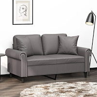vidaXL 2-sits soffa med prydnadskuddar grå 120 cm konstläder