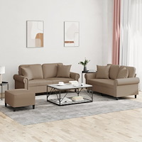 vidaXL Soffgrupp med kuddar 3 delar cappuccino konstläder